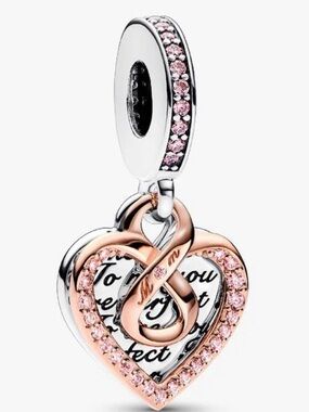 Pandora 2 tone Rose Gold & Silver Heart Infinity Charm with Pink Crystals